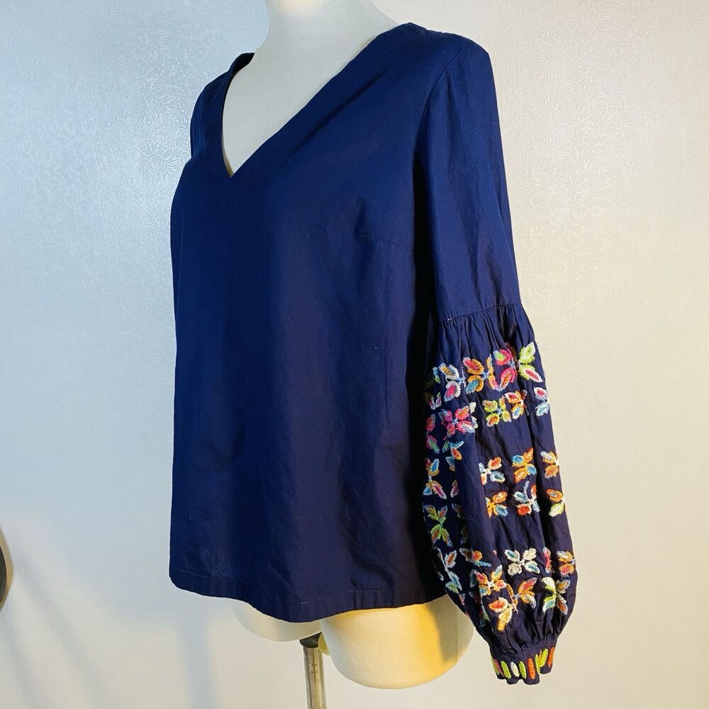 Maeve Sonja Embroidered Blue Top sz 8 - Picture 6 of 10